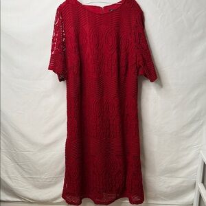 Sharagano red lace half sleeve shift lace dress sz 16W